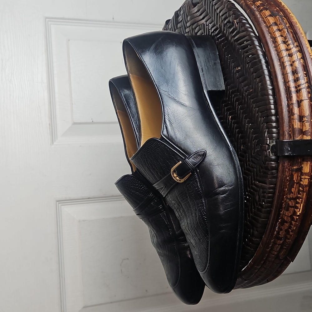 A. TESTONI Black Sz 9.5 M Men Leather Horse Bit Dress Loafers Exotic Leather